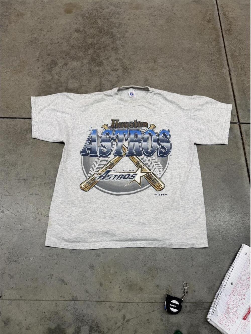 vintage houston astros logo 7 grey shirt size large